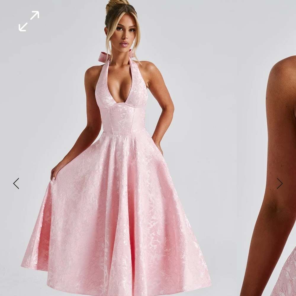 Pink Halter Fit and Flare Prom Dress